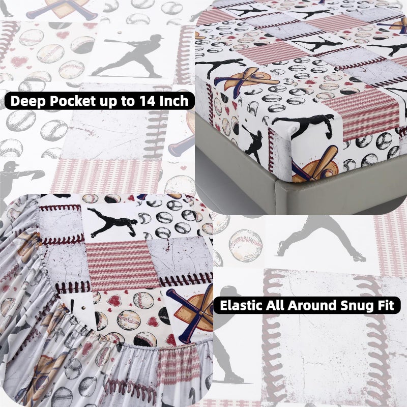 SDIII 4 Piece Baseball Sheets Twin Size Set Soft Microfiber Sports Twin Sheets Set Kids Sport Themed Bedding Sheet for Boys Girls Teens and Toddlers - Image 2